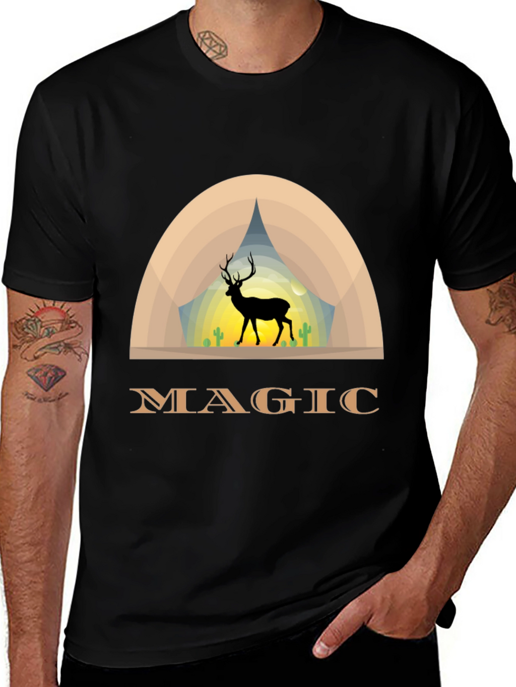 Magic Deer Graphic T-Shirt - Black