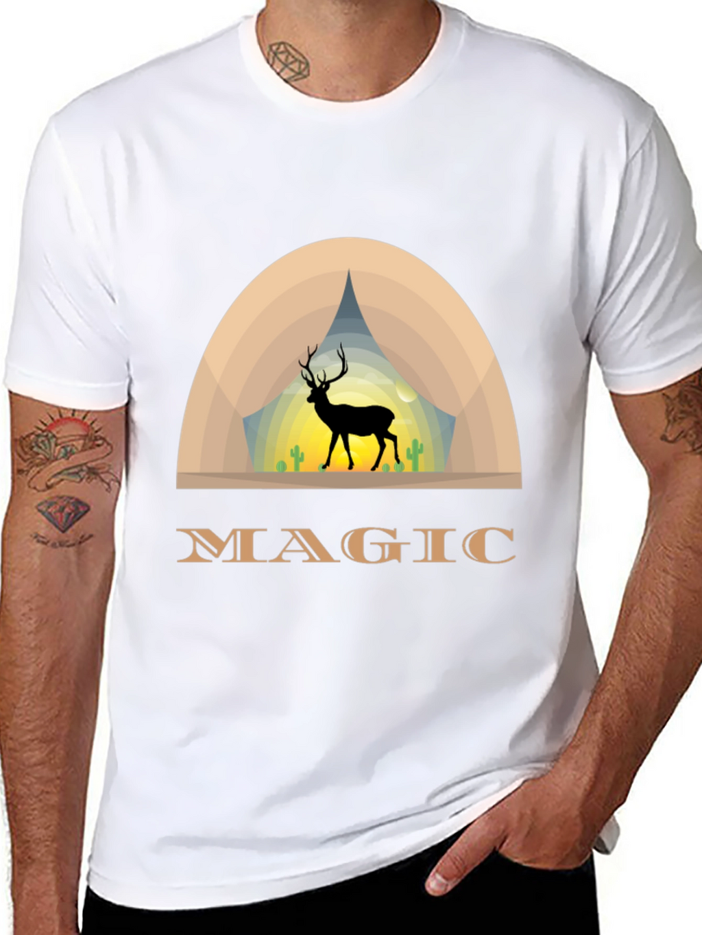 Magic Deer Graphic T-Shirt - Black