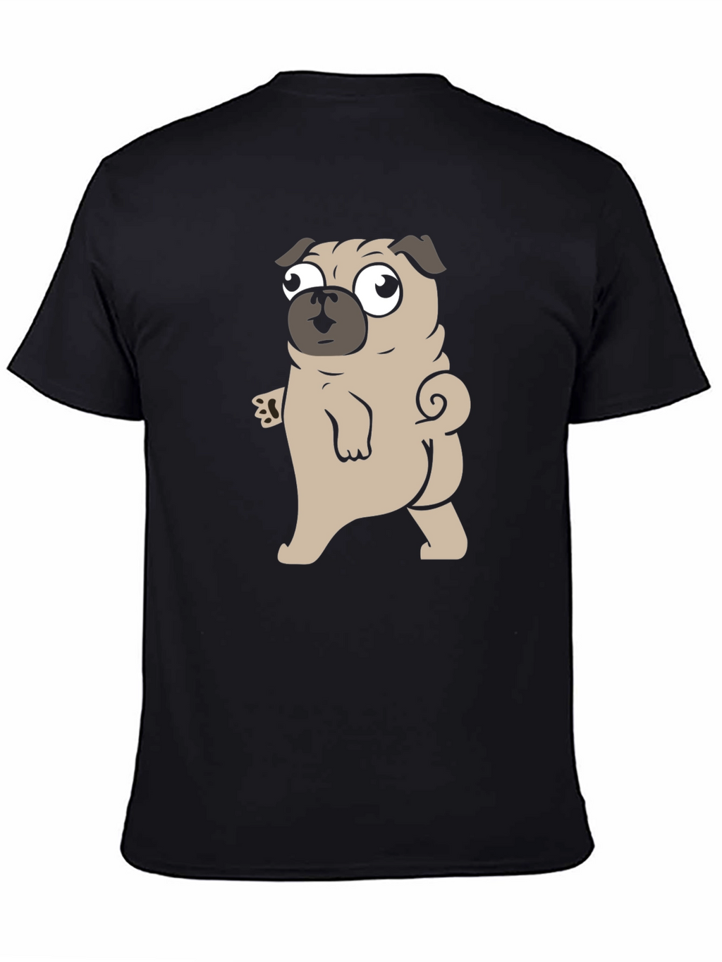 Cartoon Pug Graphic Black T-Shirt
