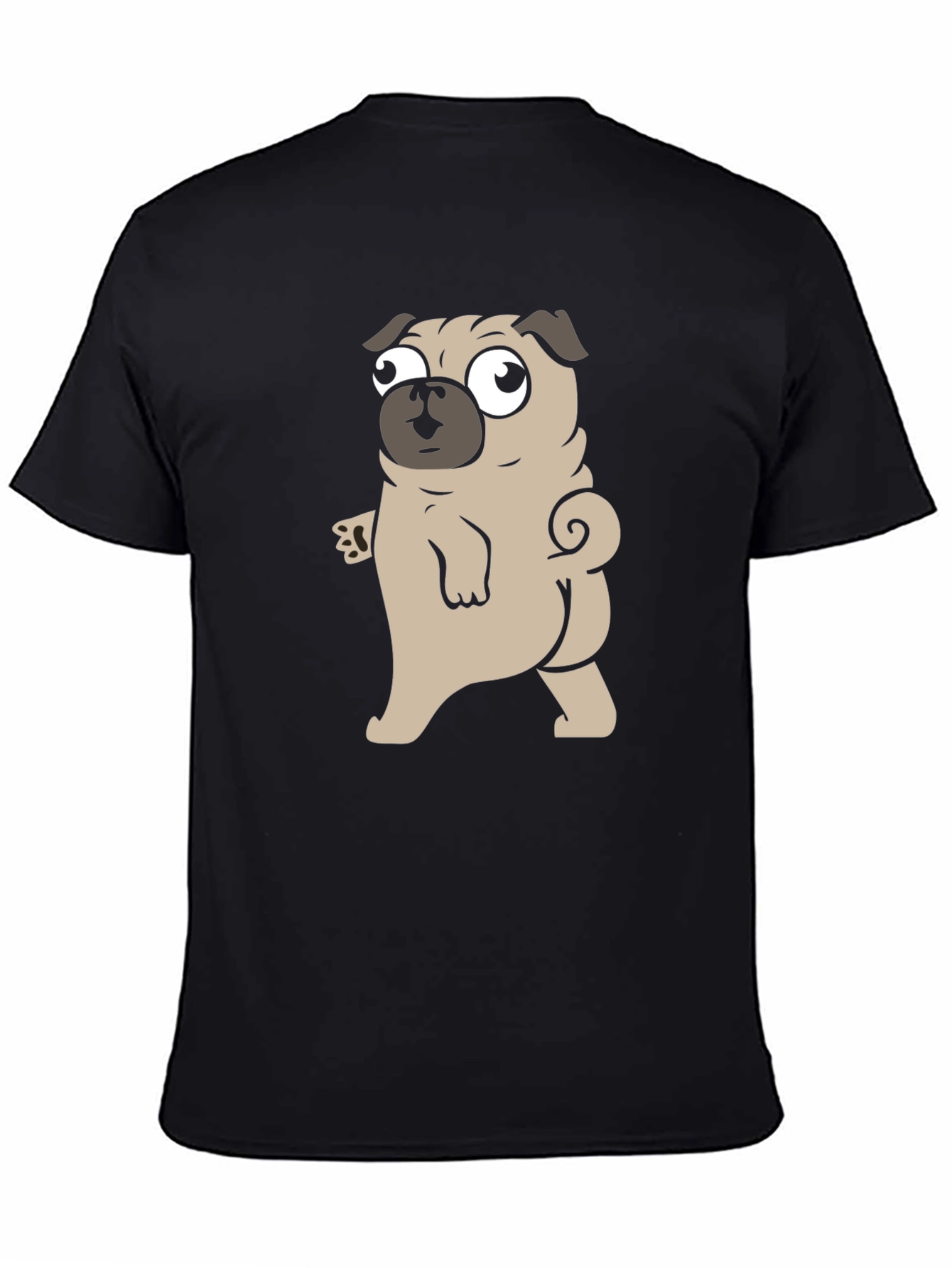 Cartoon Pug Graphic Black T-Shirt