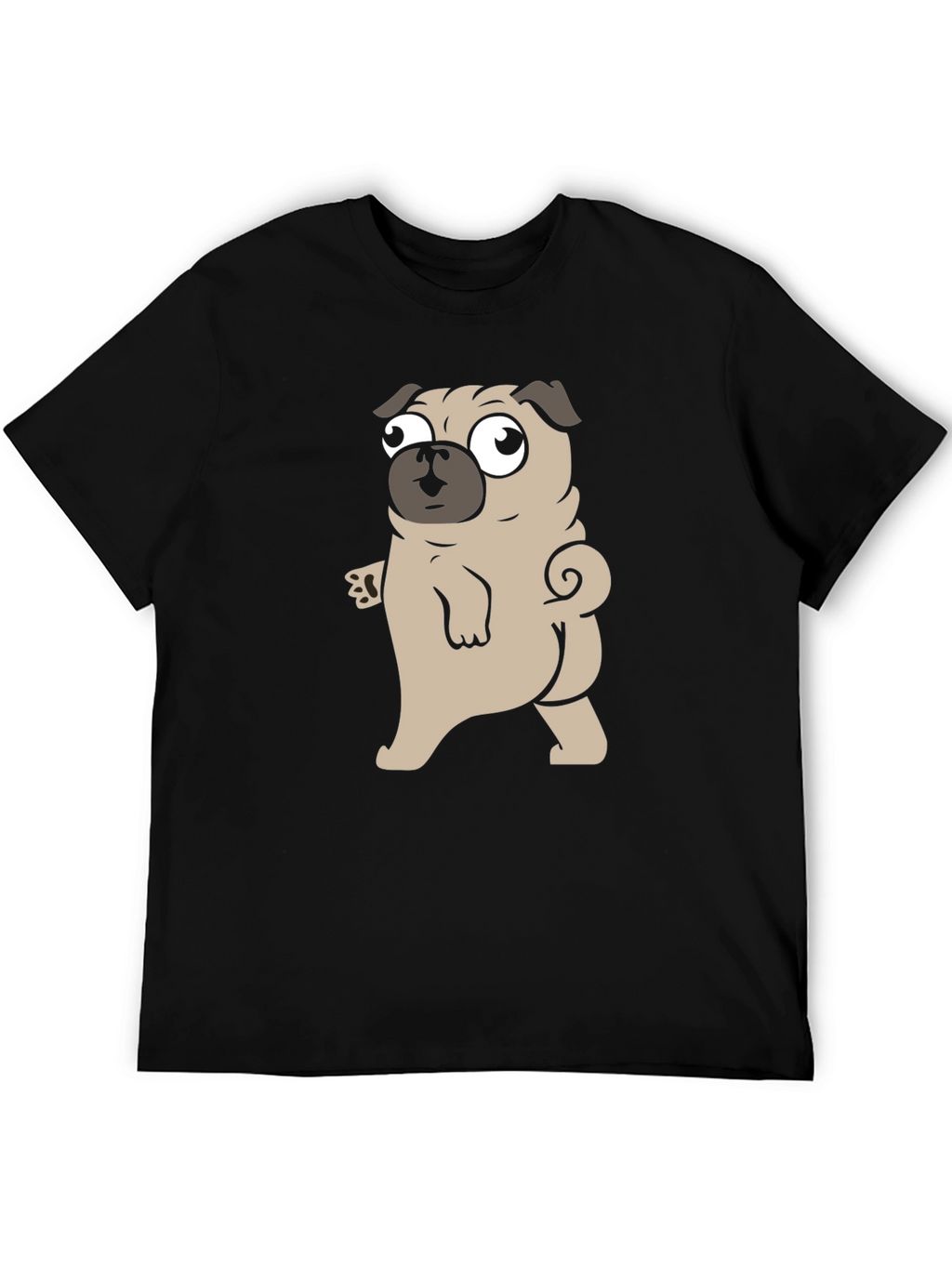 Cartoon Pug Graphic Black T-Shirt