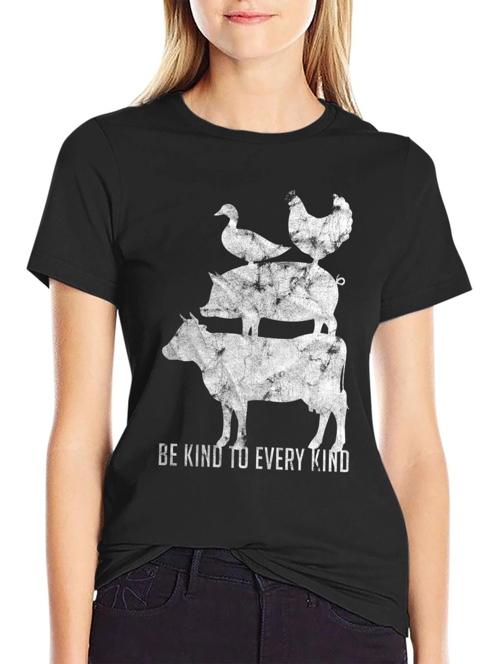 Be Kind Animal Stack Graphic Tee - Black