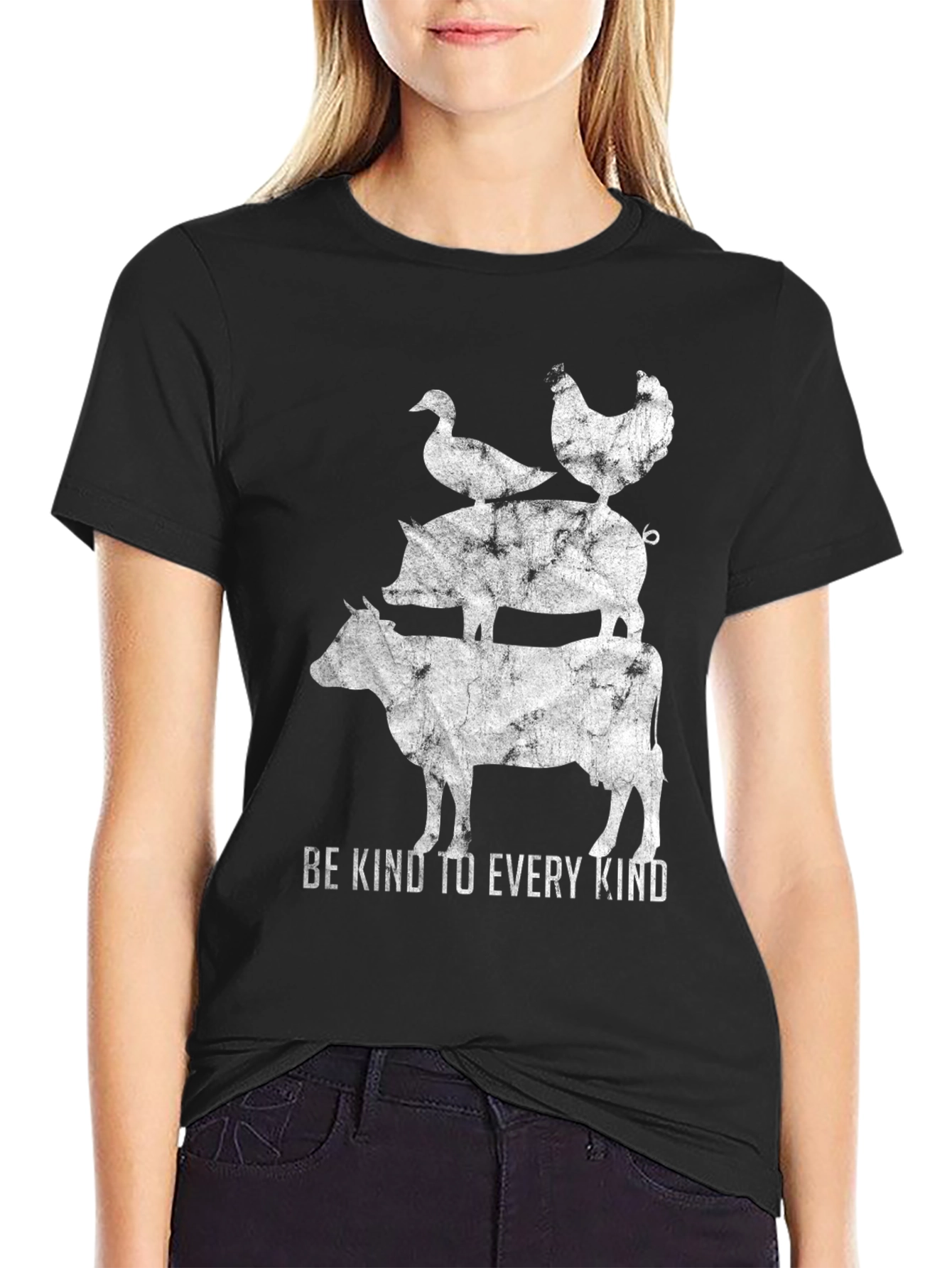 Be Kind Animal Stack Graphic Tee - Black