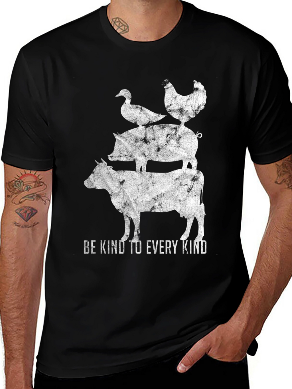 Be Kind Animal Stack Graphic Tee - Black