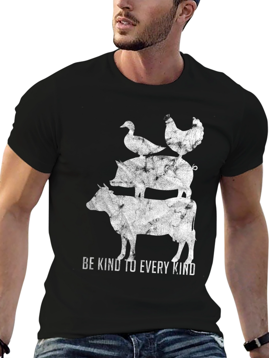 Be Kind Animal Stack Graphic Tee - Black