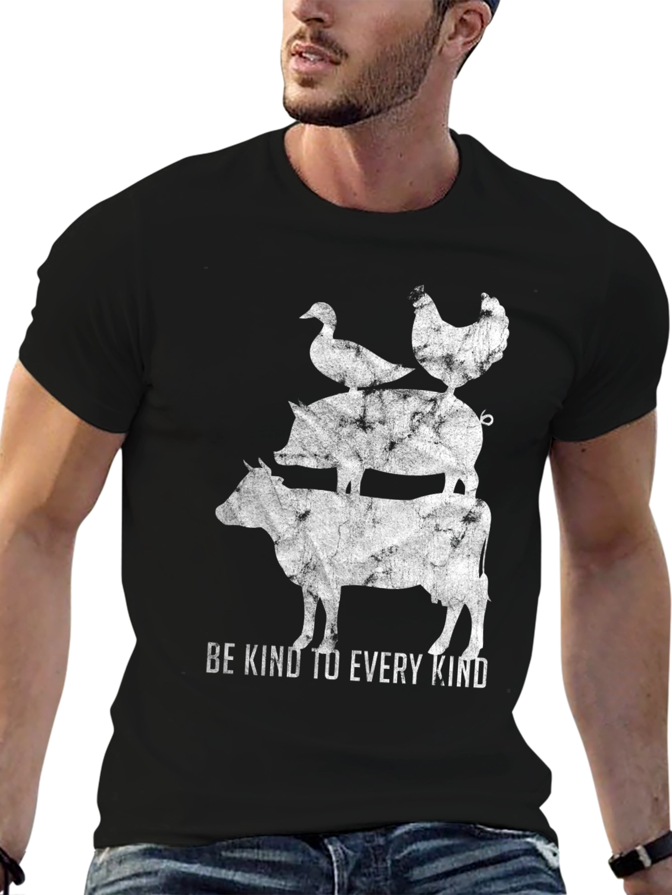 Be Kind Animal Stack Graphic Tee - Black