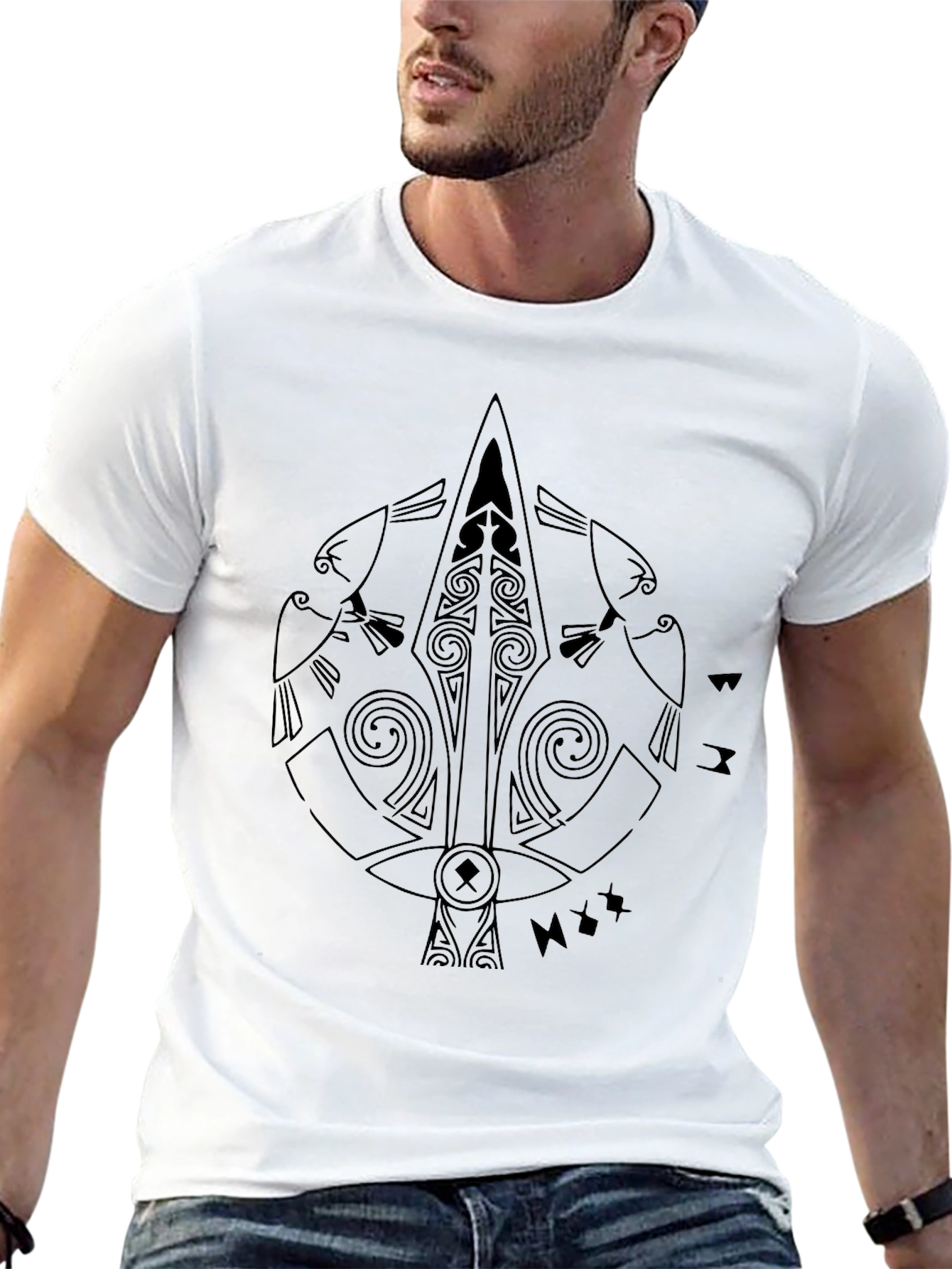 Black Raven Spear Graphic Tee - Viking Style