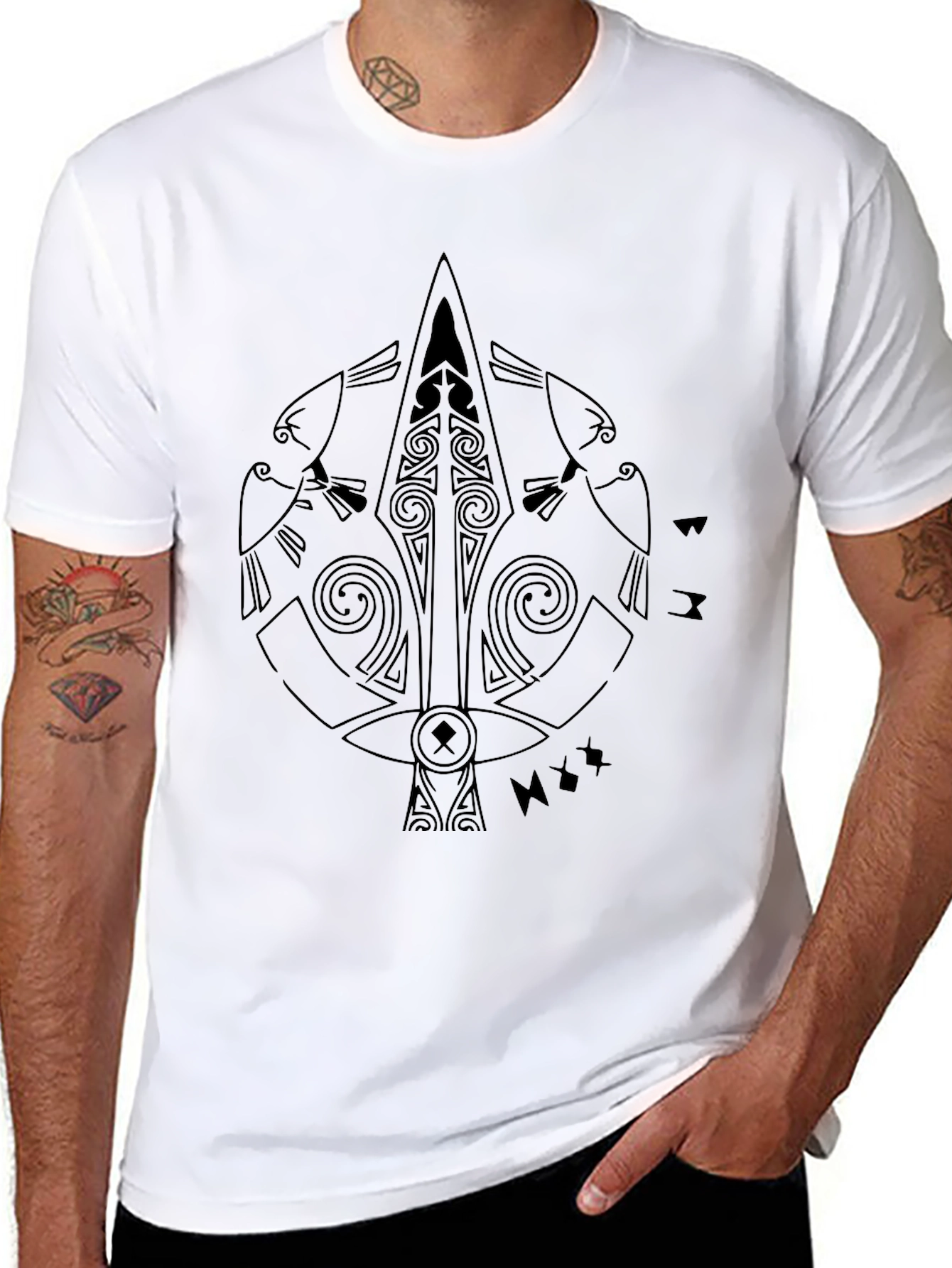 Black Raven Spear Graphic Tee - Viking Style