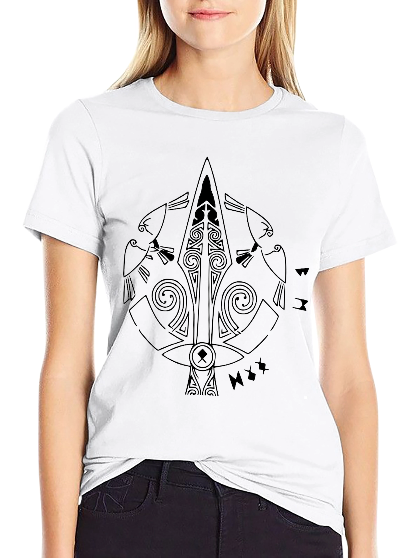 Black Raven Spear Graphic Tee - Viking Style