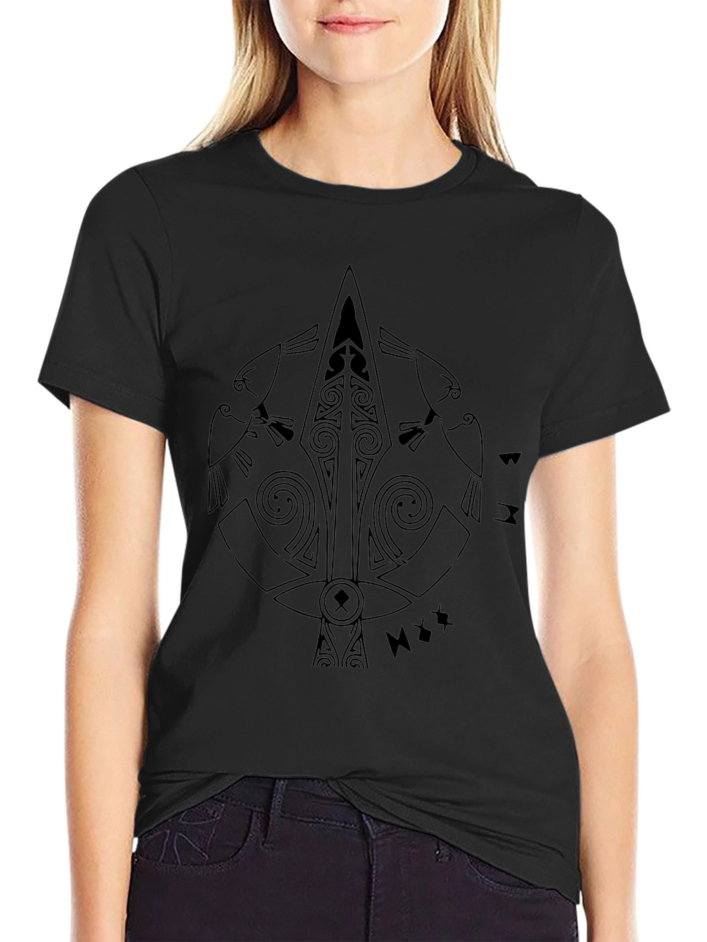 Black Raven Spear Graphic Tee - Viking Style
