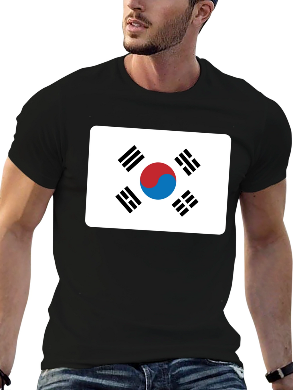 Korean Flag T-Shirt - Black Crew Neck Tee