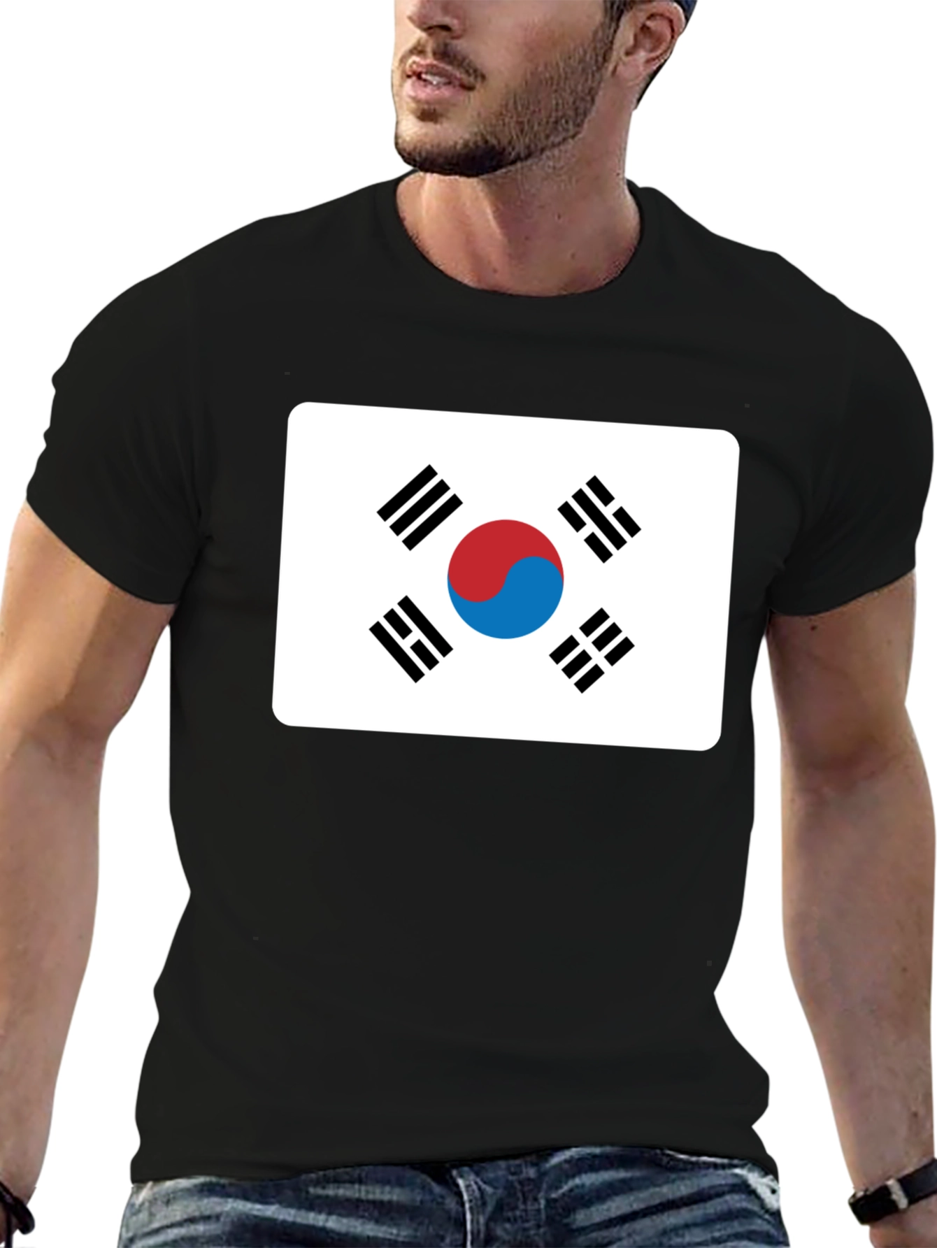 Korean Flag T-Shirt - Black Crew Neck Tee