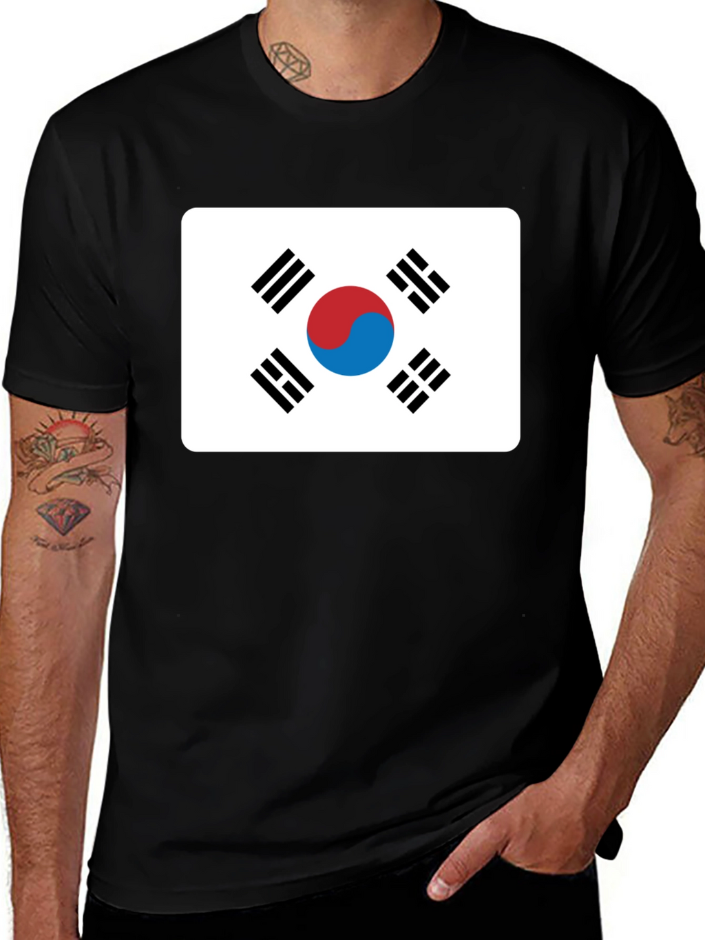 Korean Flag T-Shirt - Black Crew Neck Tee