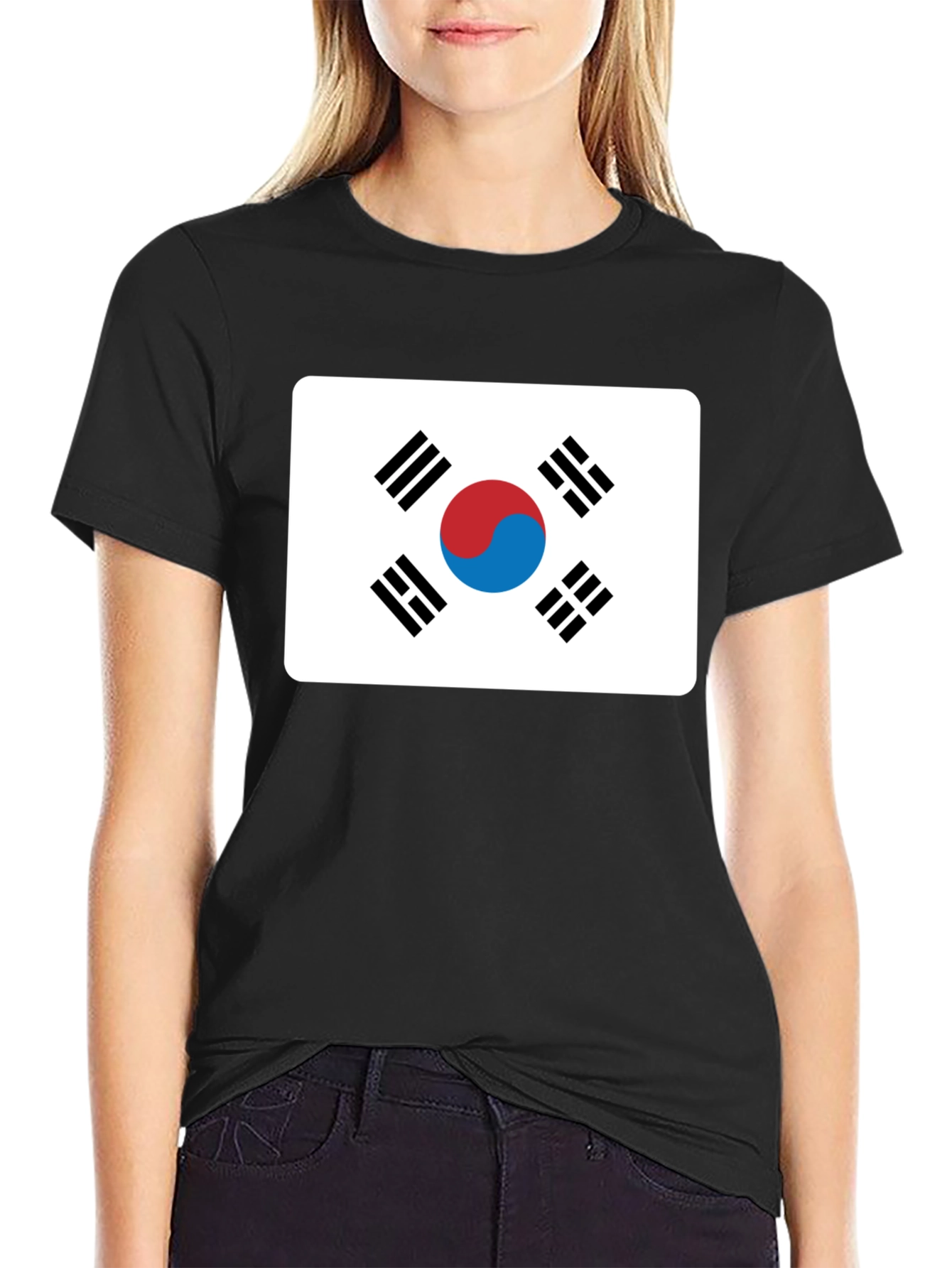 Korean Flag T-Shirt - Black Crew Neck Tee