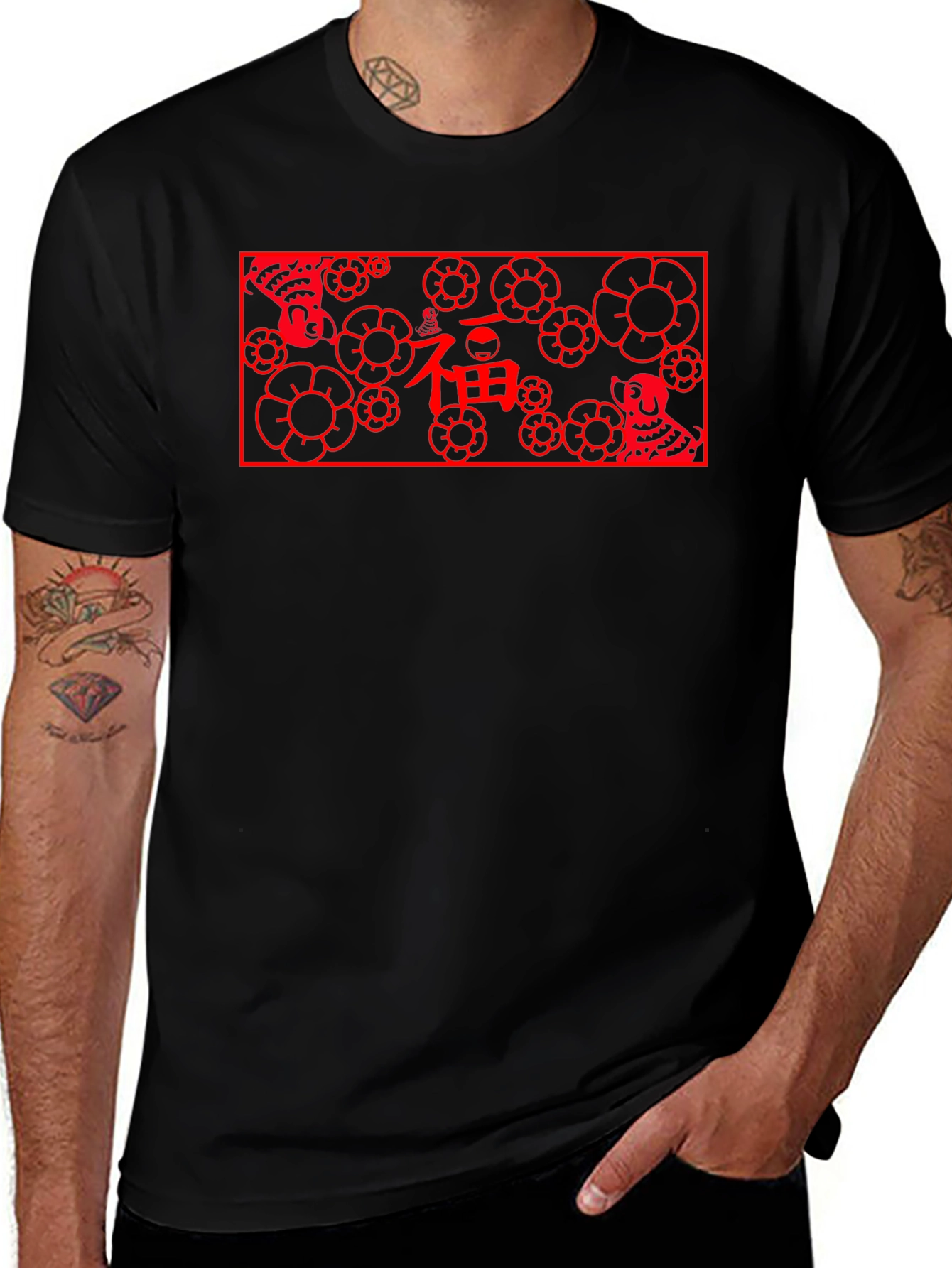 Lucky Dog Floral Graphic Tee - Black