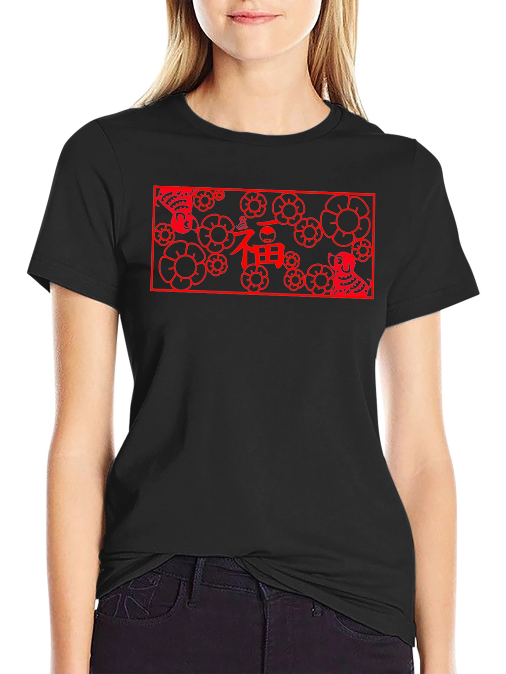 Lucky Dog Floral Graphic Tee - Black