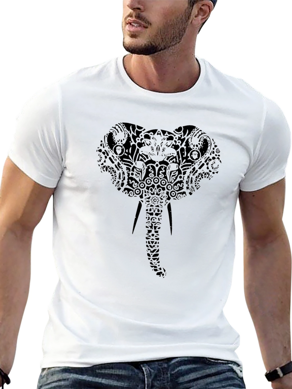 Elephant Mandala Graphic Black T-Shirt