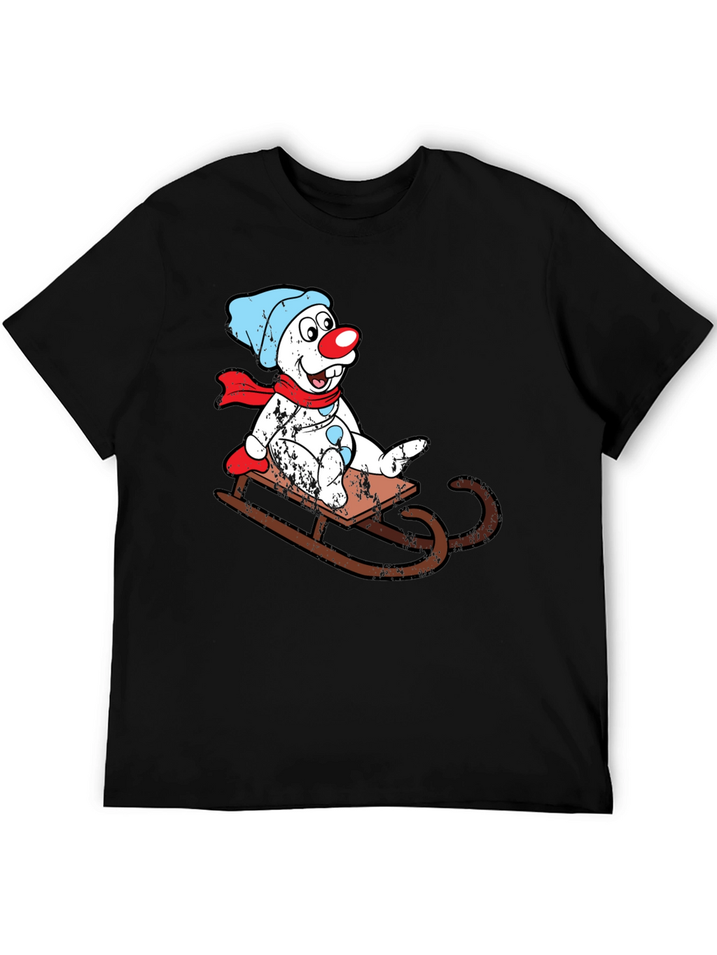 Sledding Snowman Graphic Tee - Black