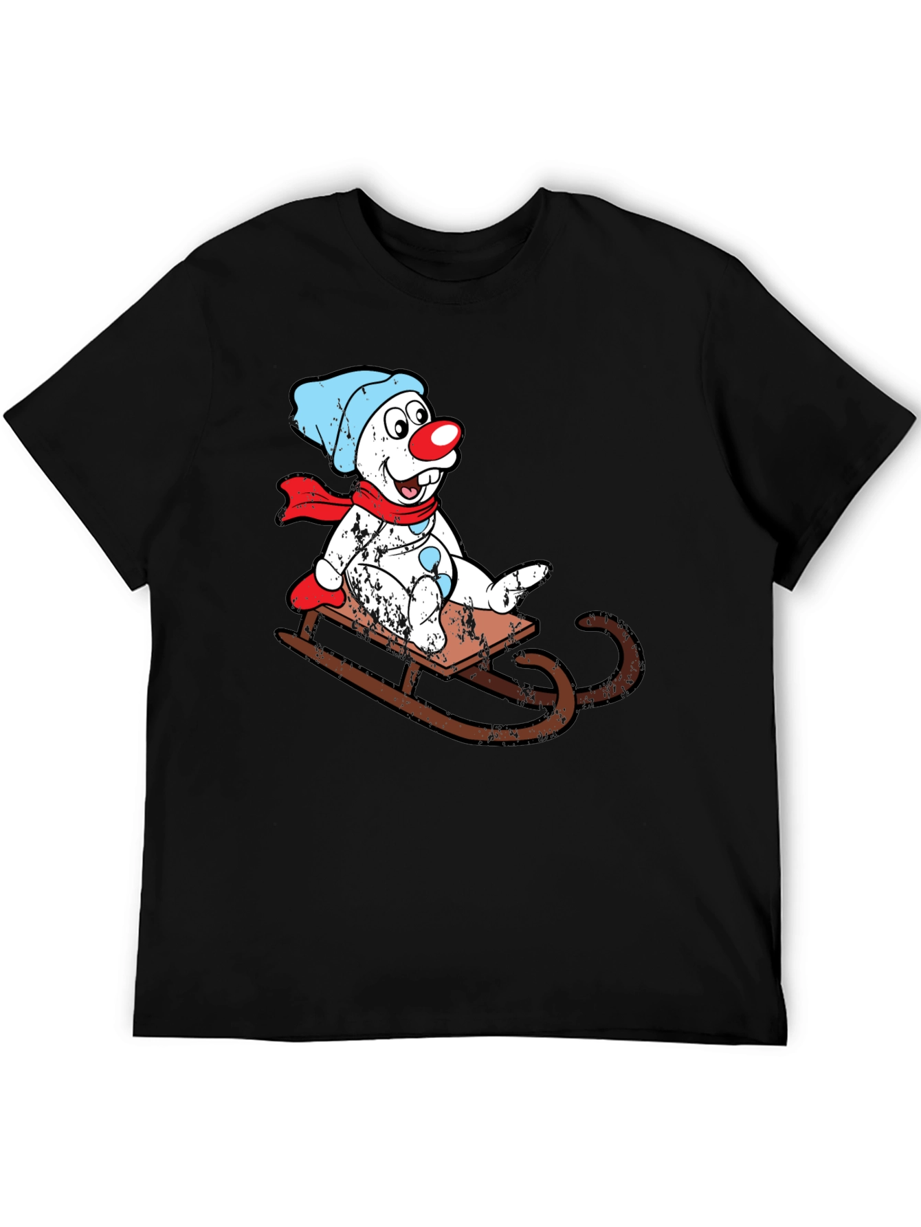 Sledding Snowman Graphic Tee - Black