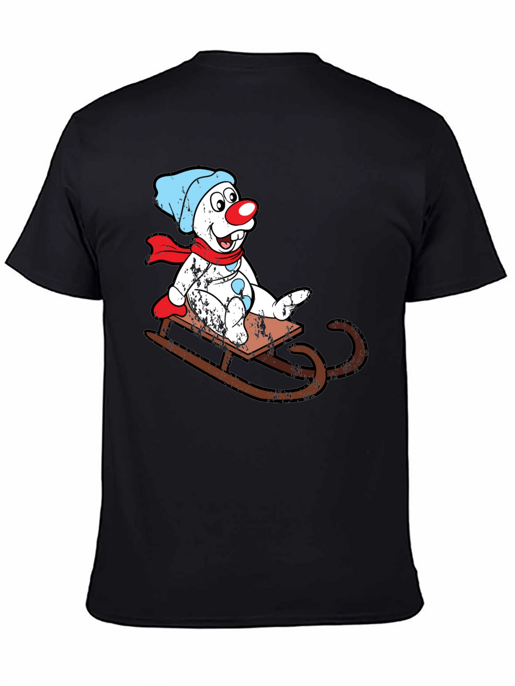 Sledding Snowman Graphic Tee - Black