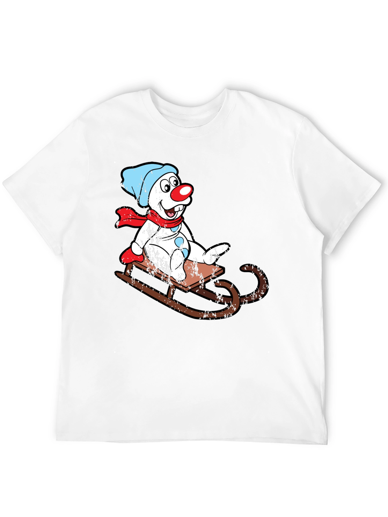 Sledding Snowman Graphic Tee - Black