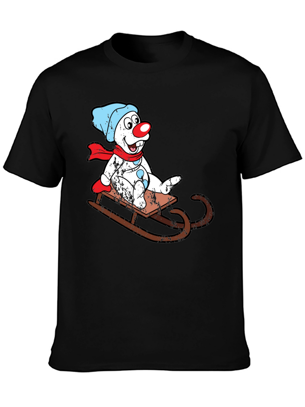 Sledding Snowman Graphic Tee - Black