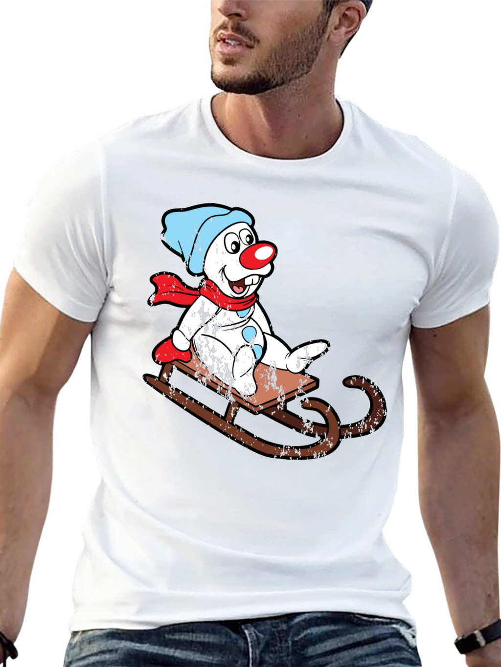 Sledding Snowman Graphic Tee - Black
