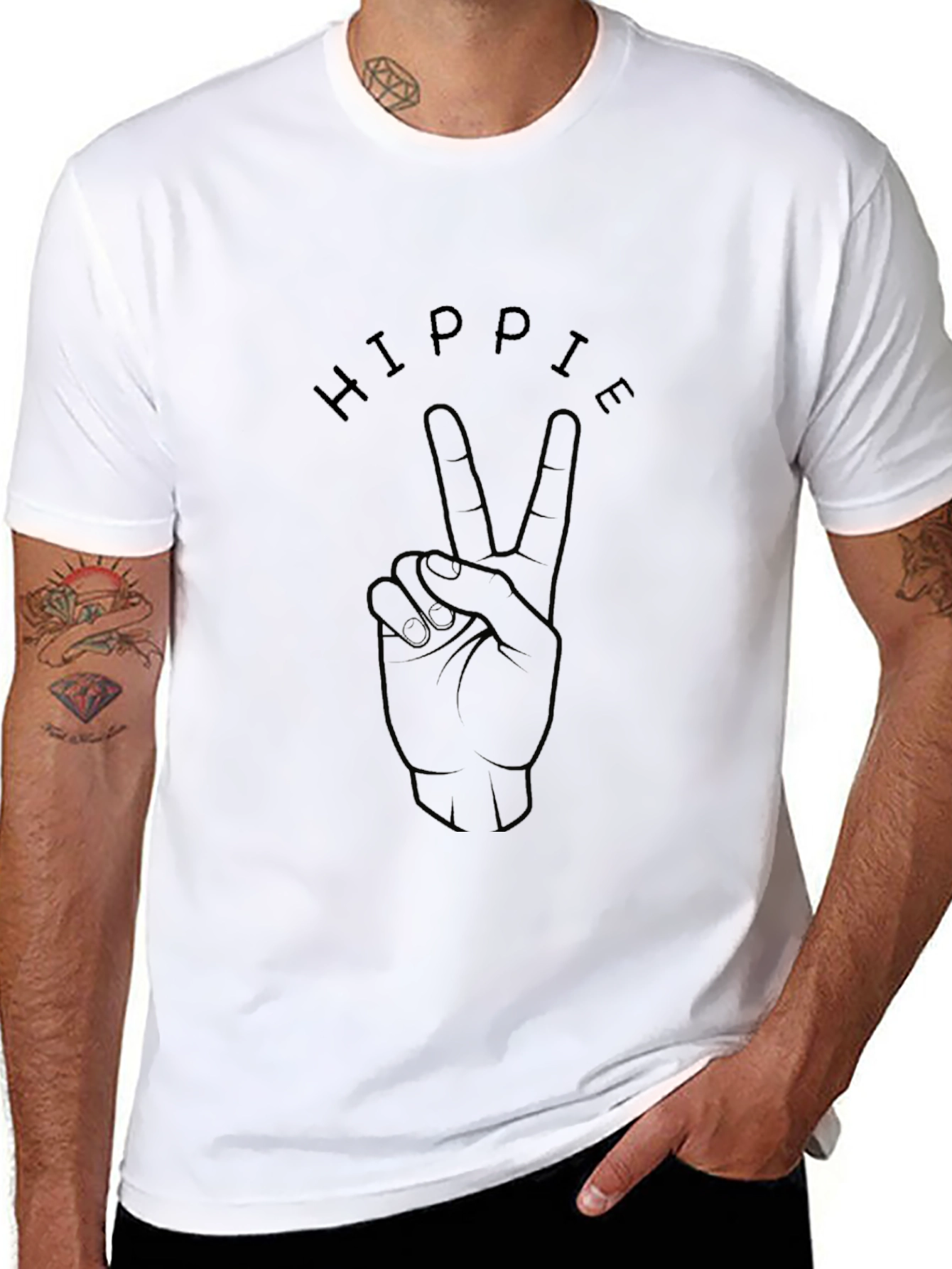 Hippie Peace Sign Black Graphic T-Shirt