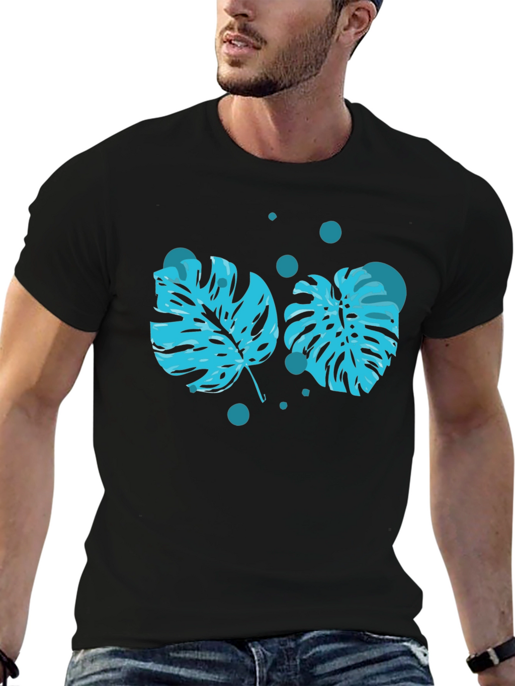 Tropical Leaf Graphic Tee - Black T-Shirt