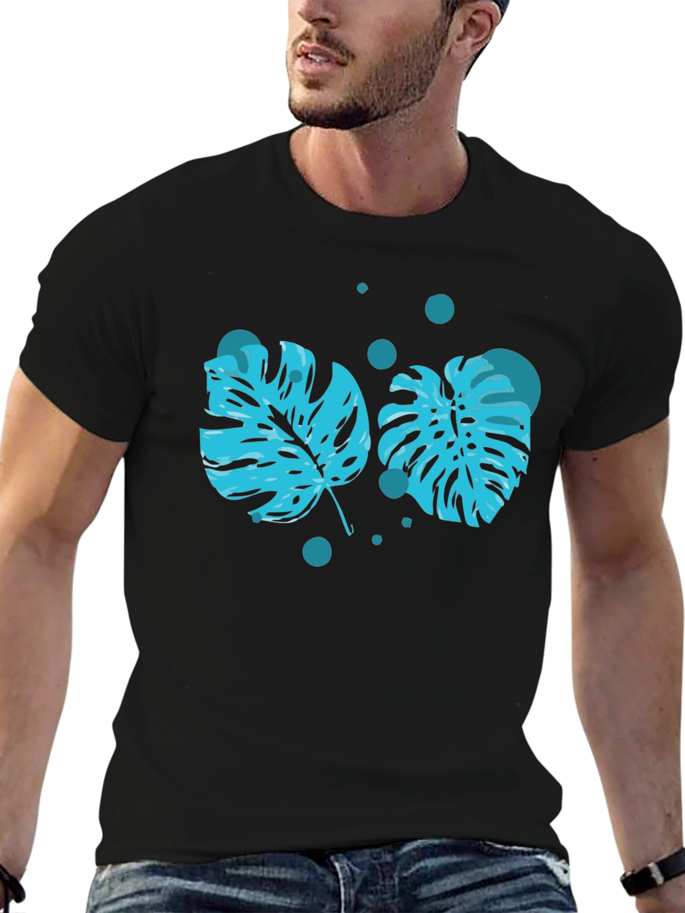 Tropical Leaf Graphic Tee - Black T-Shirt