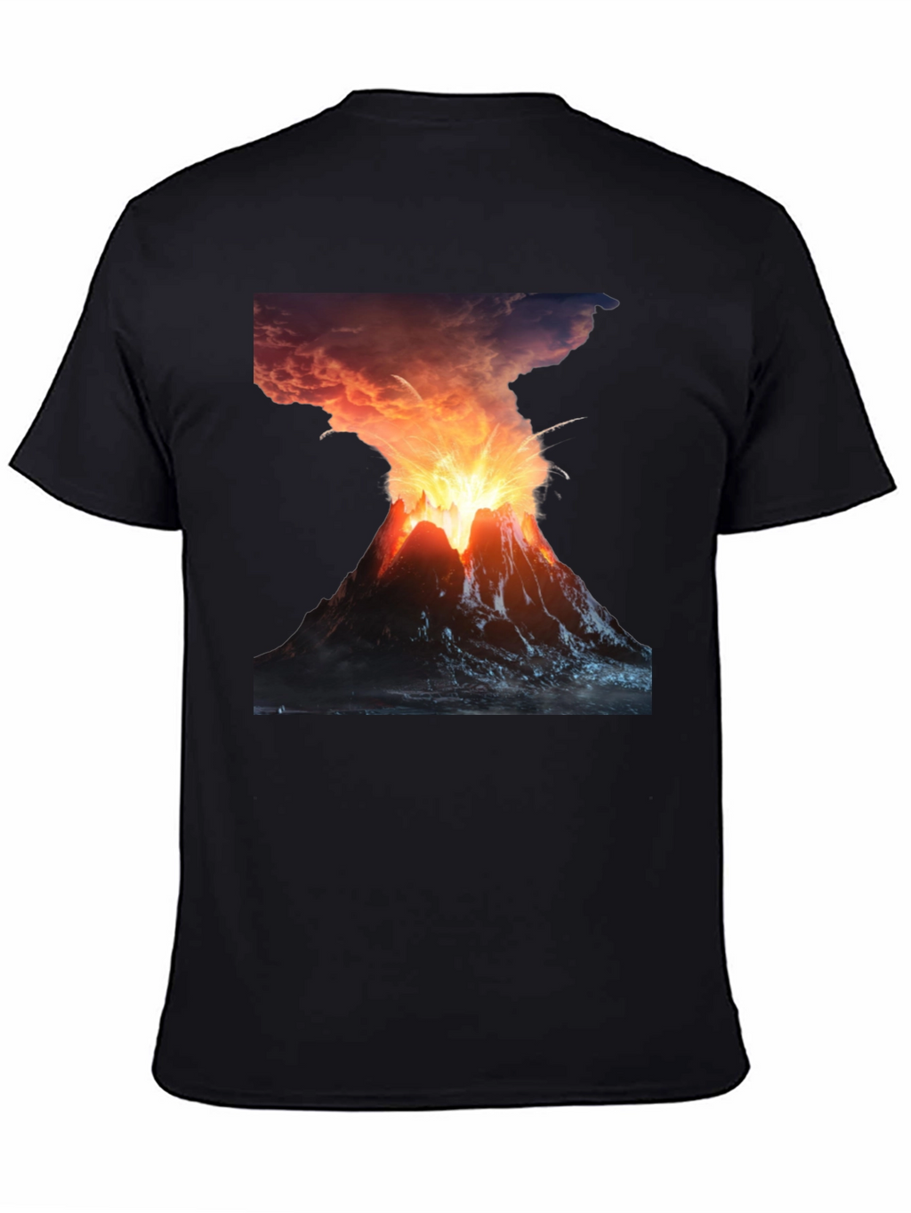 Volcano Eruption Graphic Tee - Black Cotton T-Shirt