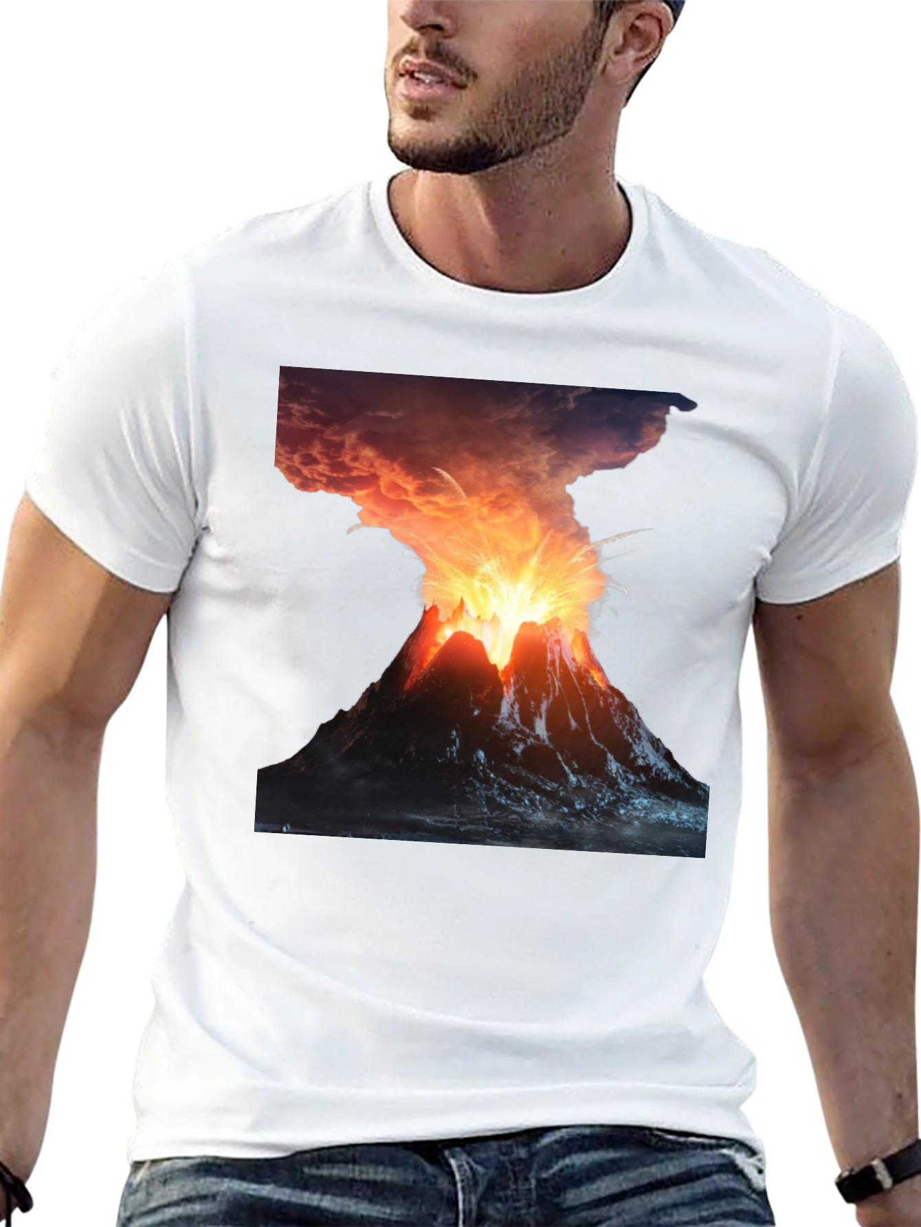 Volcano Eruption Graphic Tee - Black Cotton T-Shirt