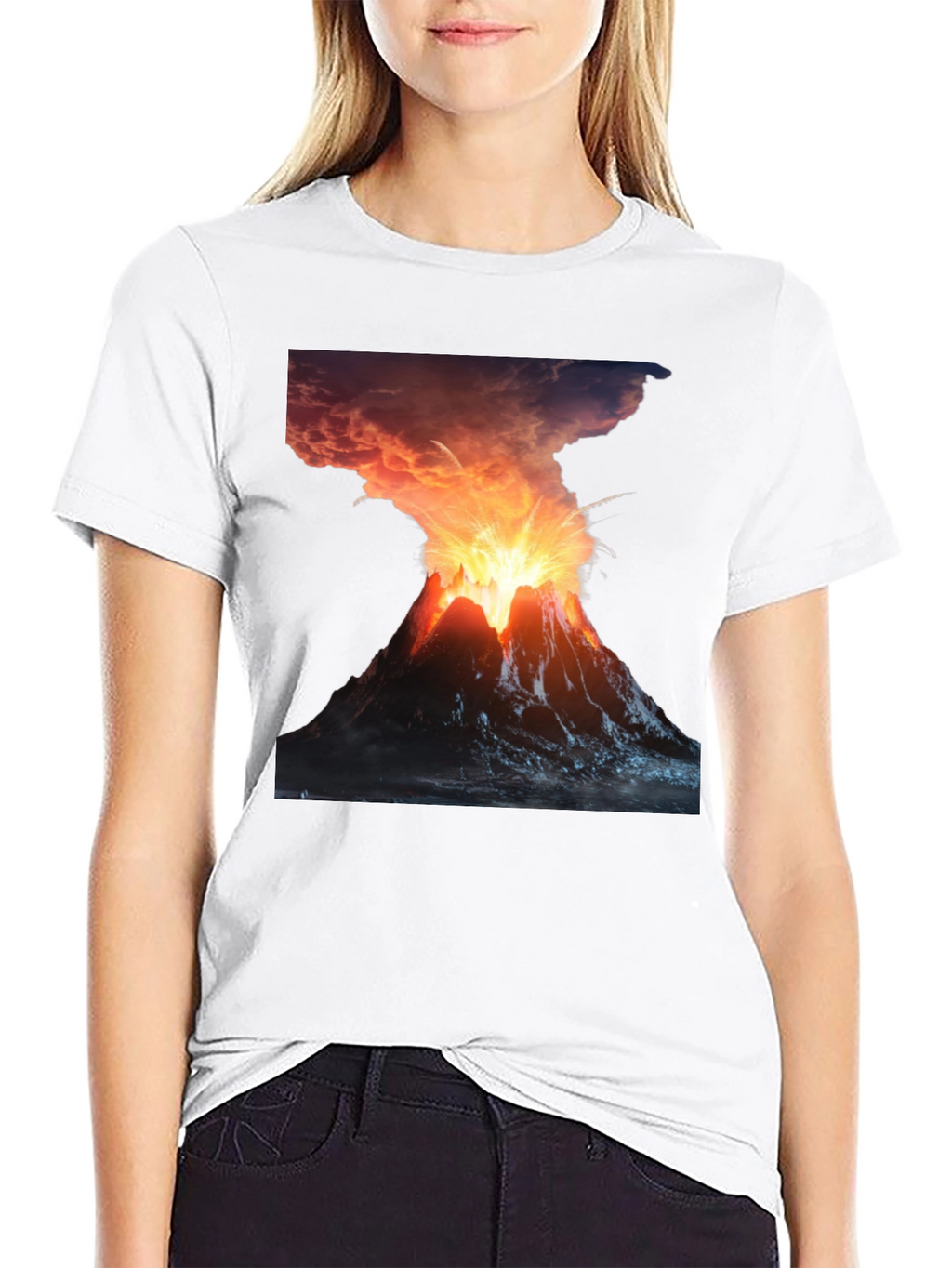 Volcano Eruption Graphic Tee - Black Cotton T-Shirt