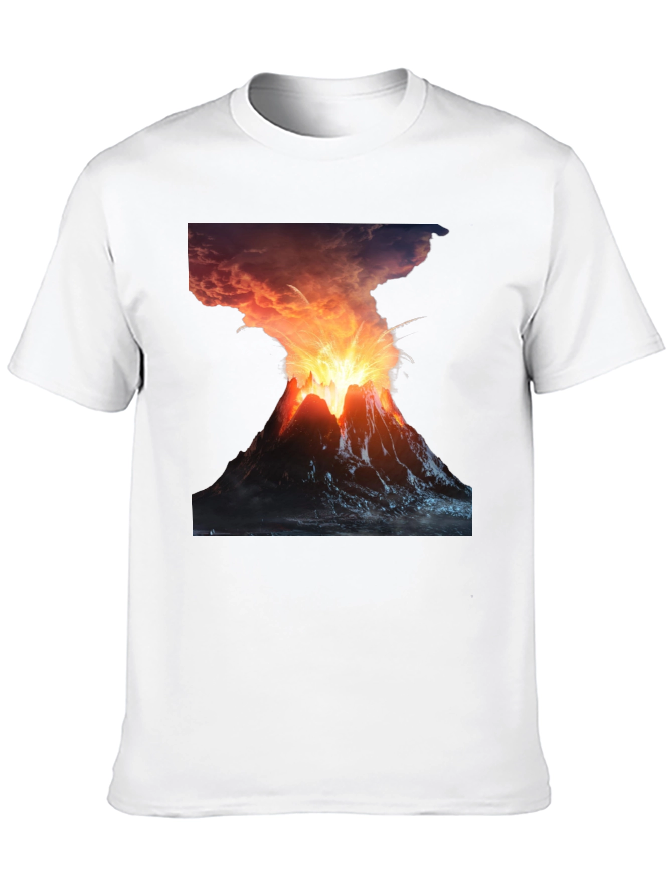 Volcano Eruption Graphic Tee - Black Cotton T-Shirt