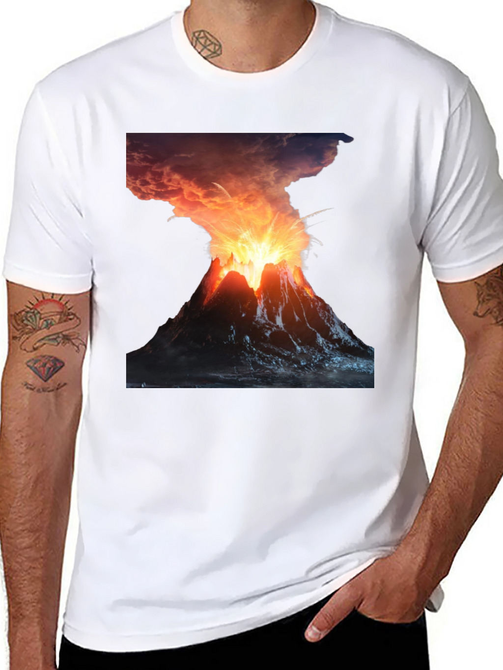 Volcano Eruption Graphic Tee - Black Cotton T-Shirt