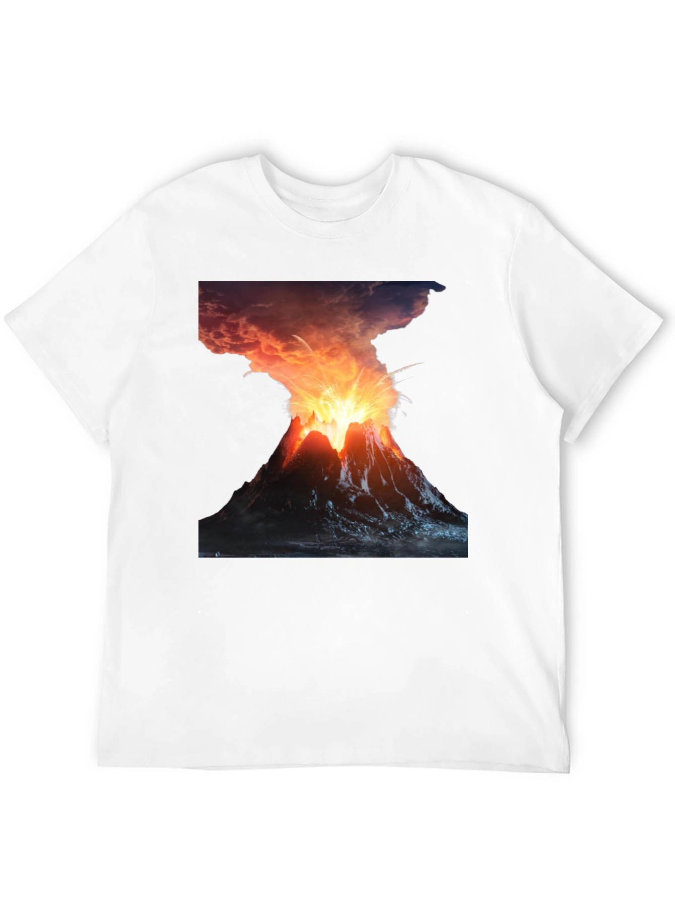 Volcano Eruption Graphic Tee - Black Cotton T-Shirt