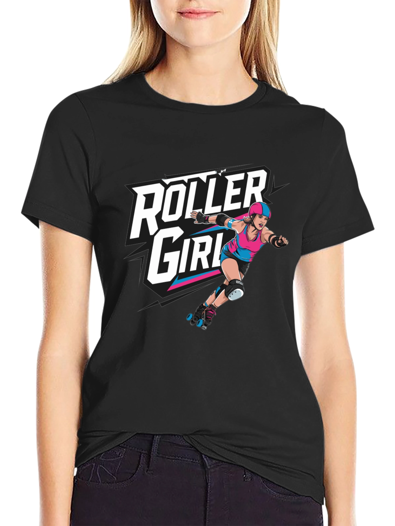Roller Girl Graphic Tee - Black Cotton T-Shirt