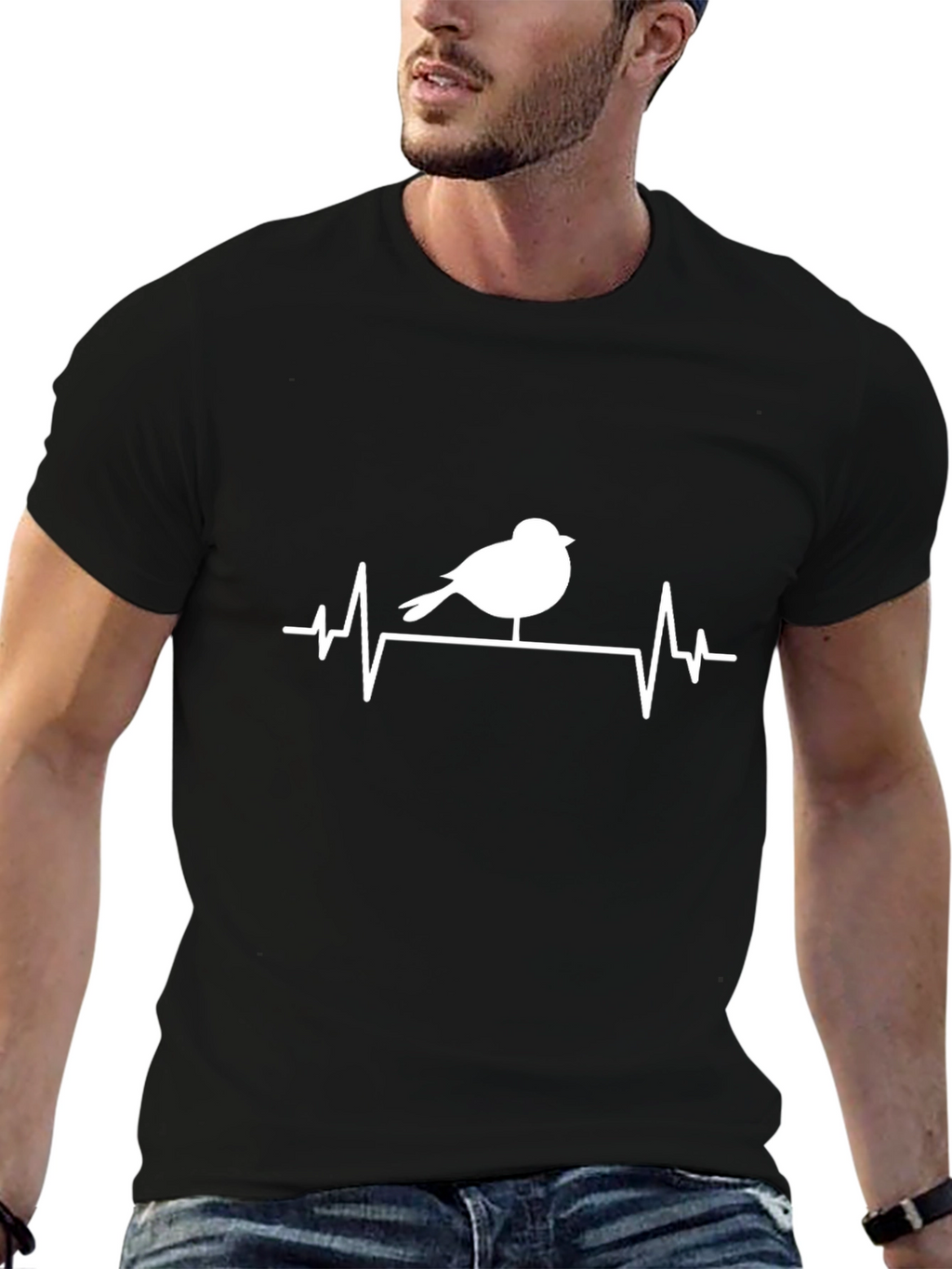 Bird Heartbeat T-Shirt - Black Cotton Graphic Tee
