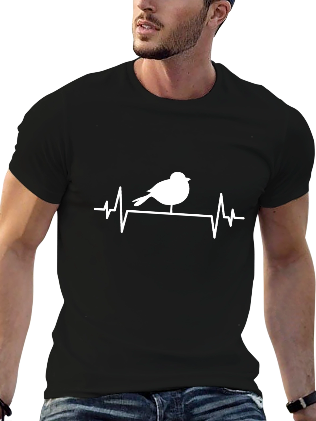 Bird Heartbeat T-Shirt - Black Cotton Graphic Tee