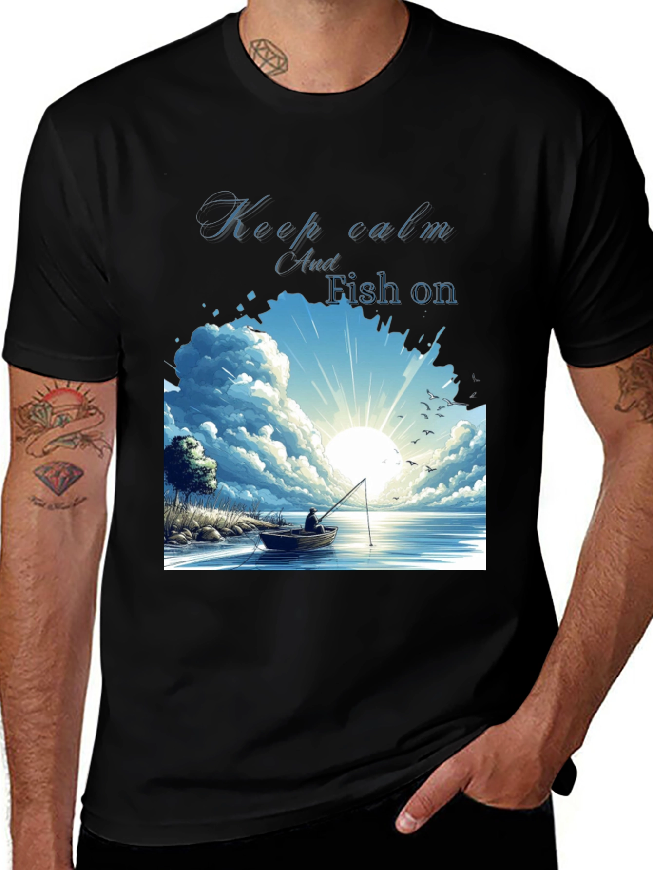 Keep Calm and Fish On Black T-Shirt