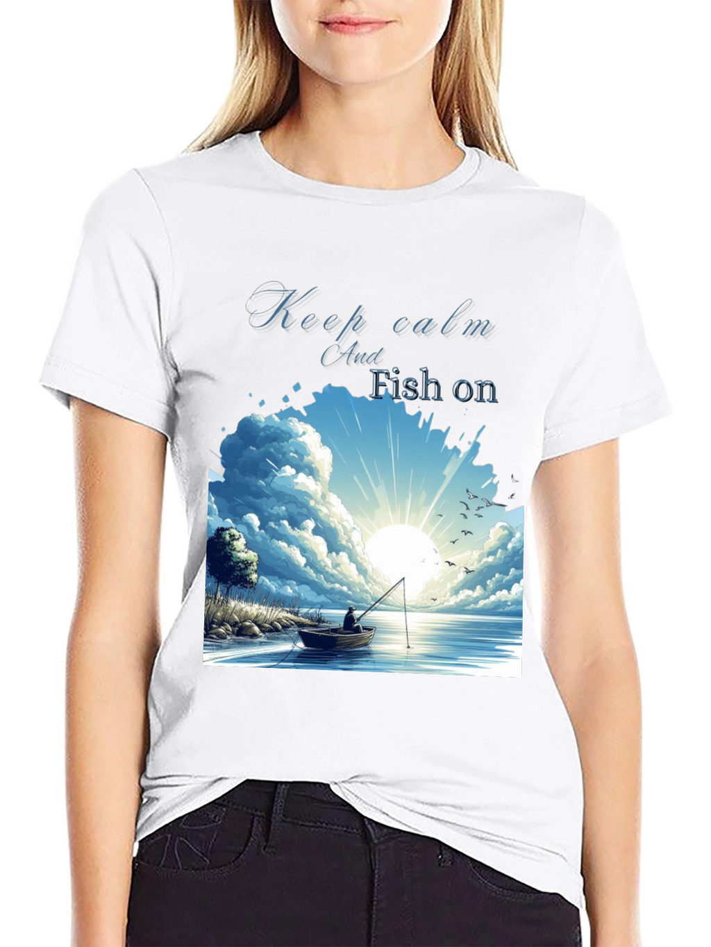 Keep Calm and Fish On Black T-Shirt
