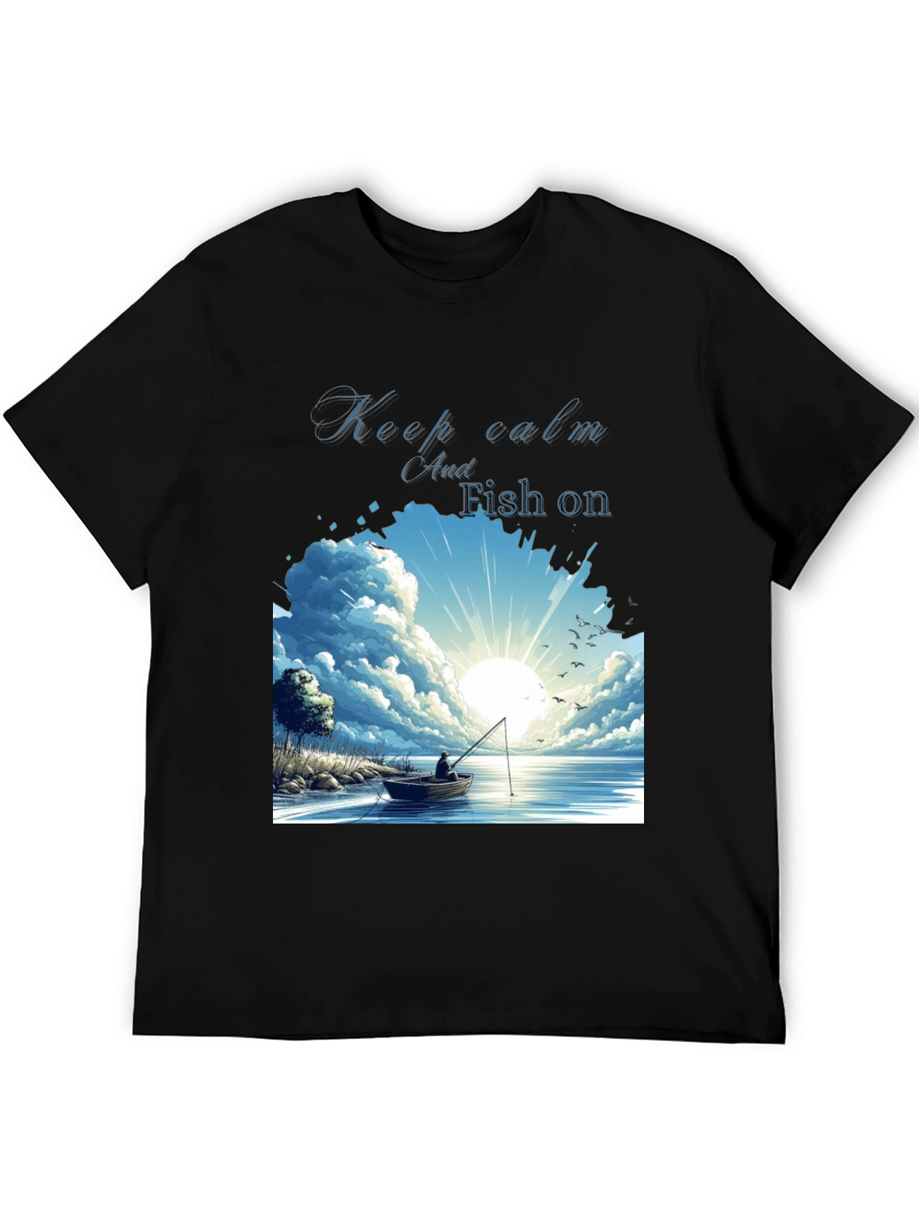 Keep Calm and Fish On Black T-Shirt