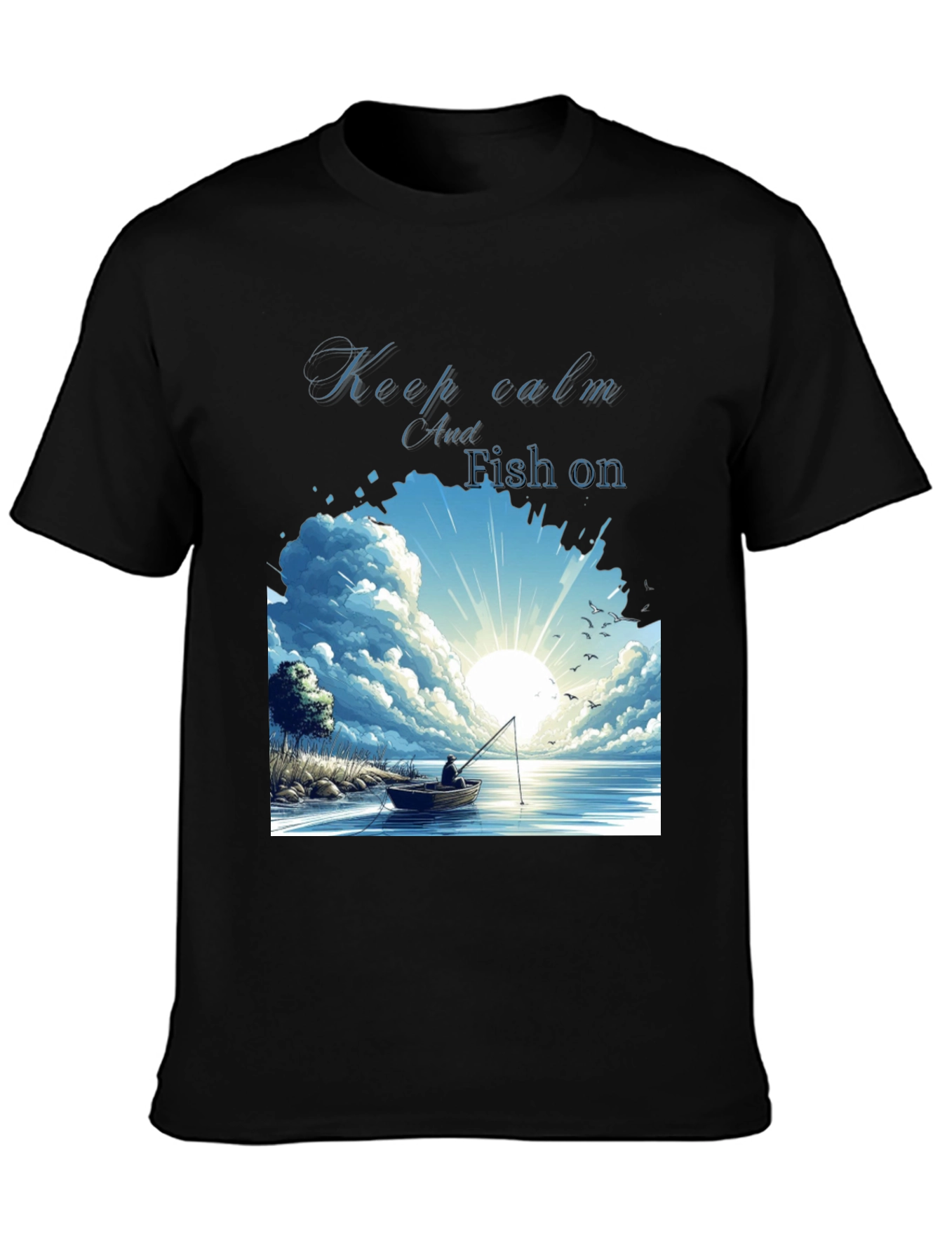 Keep Calm and Fish On Black T-Shirt