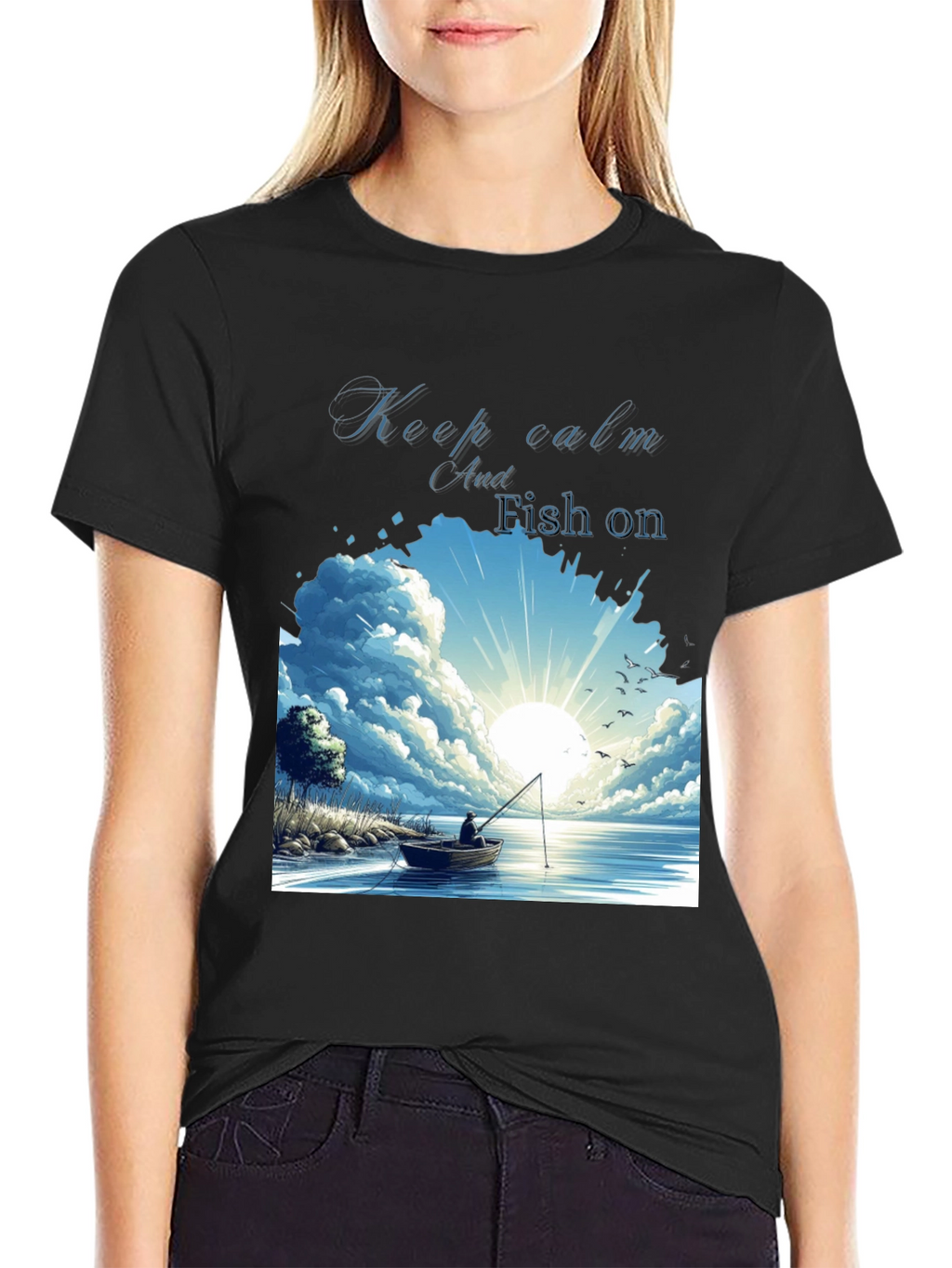 Keep Calm and Fish On Black T-Shirt