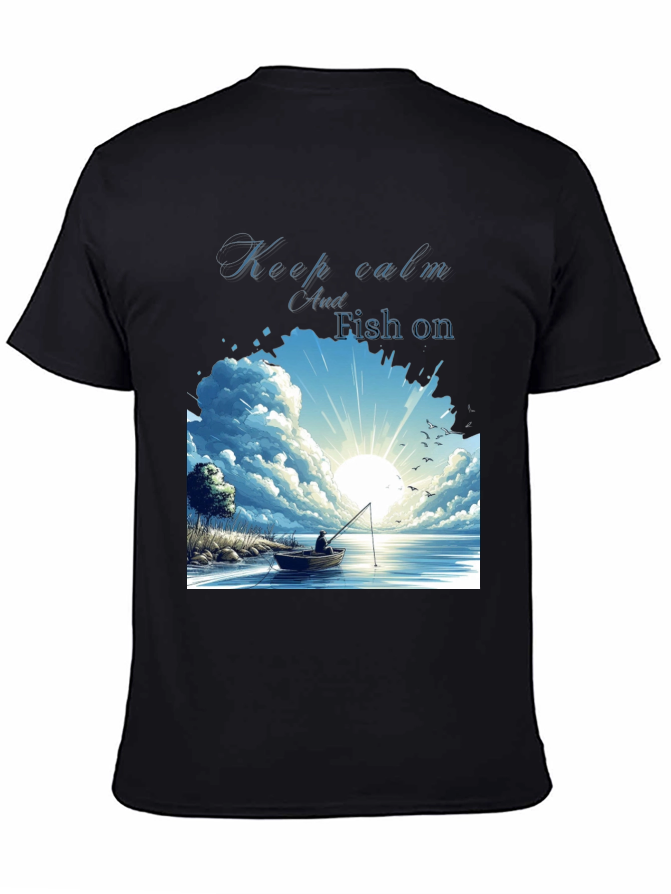 Keep Calm and Fish On Black T-Shirt