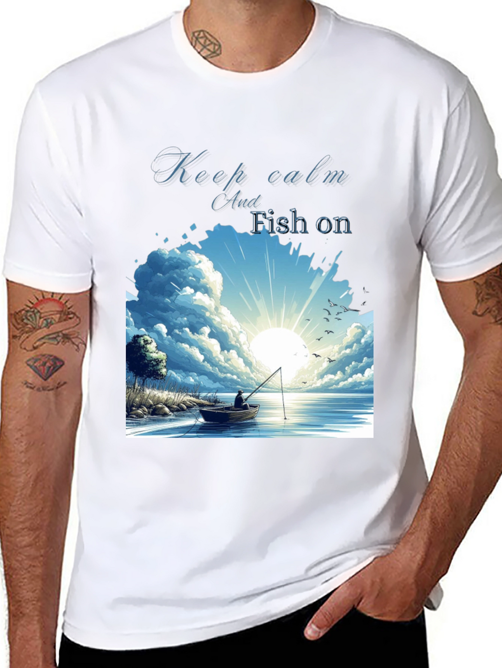 Keep Calm and Fish On Black T-Shirt