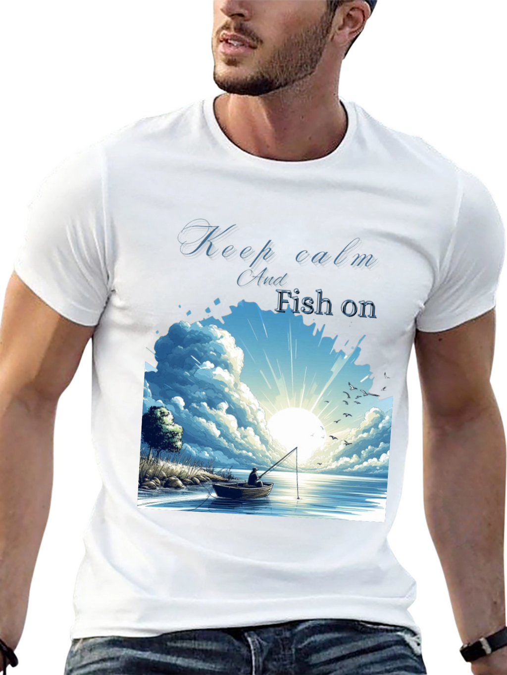 Keep Calm and Fish On Black T-Shirt