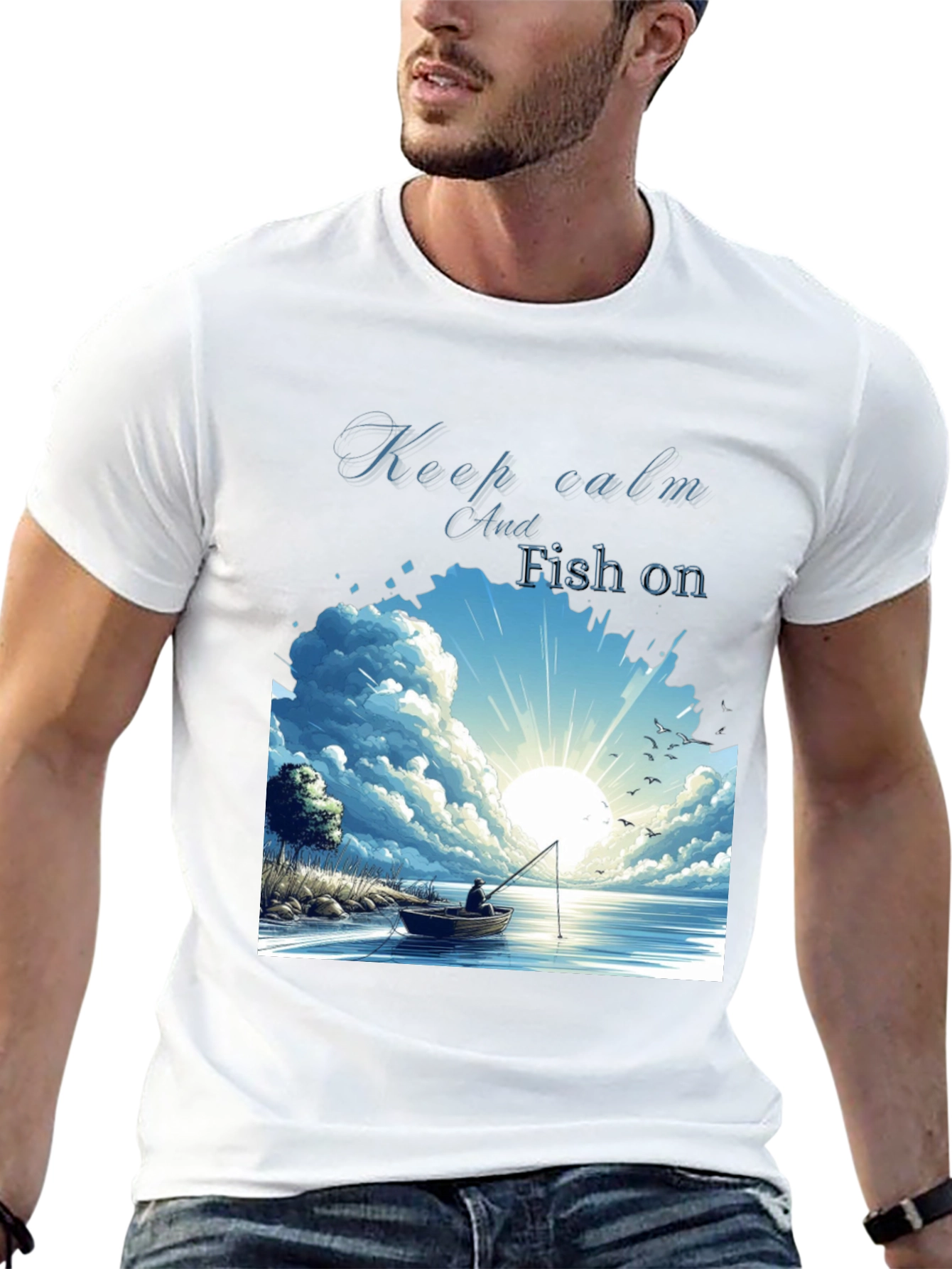Keep Calm and Fish On Black T-Shirt