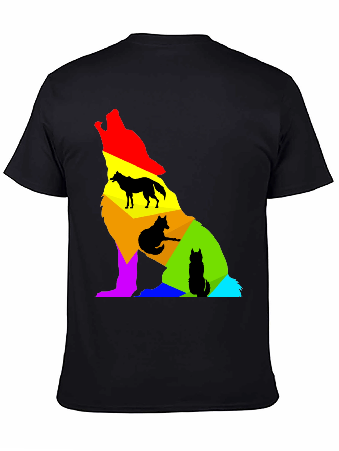 Colorful Wolf Silhouette Graphic Tee - Black