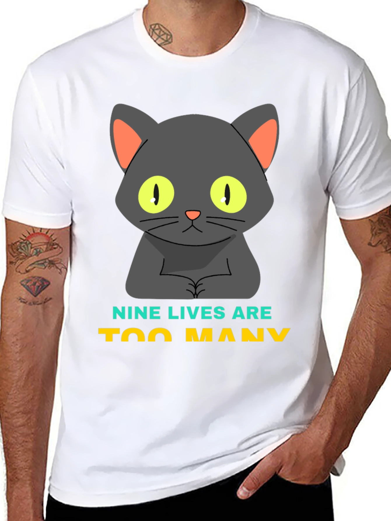 Nine Lives Are Too Many Cat Graphic T-Shirt